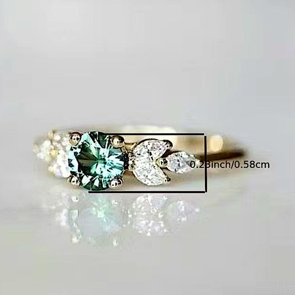 Gold Peridot Zircon Ring Minimalist, Dainty Diamond - Picture 3 of 4